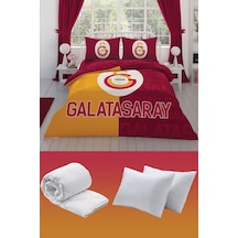 Galatasaray Parçalı Logo Çift Kişilik 7 Parça Yatak Seti - Nevresim Takımı + Yorgan + Yastık Sarı Kırmızı