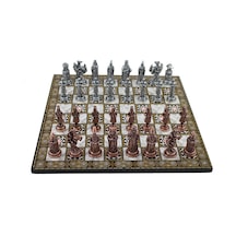 Büyük Boy Metal Osmanlı Bizans Satranç Takımı Antik Ve Katlanır S