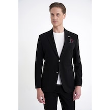 Comfort Fit Çift Yırtmaç Torba Cep Metal Düğmeli Siyah Blazer Ceket C 734