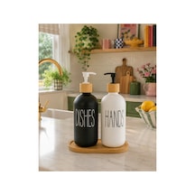 Buççin Online Mağaza Bambu Altlıklı Bambu Kapaklı İkili Cam Sıvı Sabunluk Ve Deterjan Seti 500ml+500ml Cam Beyaz Çok Renkli