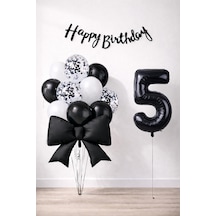 Patladı Gitti Siyah Fiyonk 5 Yaş Doğum Günü Balon Seti Siyah