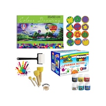 35x50 Resim Defteri + 6x25 Ml Parmak Boyası Baskı Seti Ponpon Fırçalı Set Yıkanabilir Çok Renkli