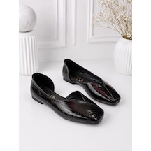 Dabab Shoes Dante Kadın Siyah Kırışık Rugan Kare Burun Düz Taban Günlük Casual Babet Ayakkabı