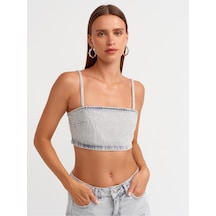 50735 Askılı Kısa Denim Straplez-gri Altın - Beyaz