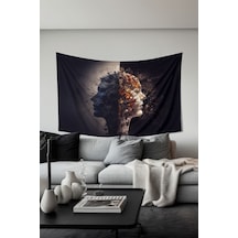 Yin Yang Yüzler Desenli Duvar Halısı Duvar Örtüsü Tapestry Süet Dokulu Kumaş