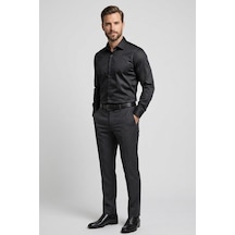 Torivalli Collection Dar Kesim Slimfit Saten Kolay Ütülenebilen Mevsimlik Cepsiz Uzun Kollu Kol Düğmesi Takılabilen Erkek Gömlek Siyah