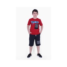 Fyk Kids Boom Sklk Yazı Baskılı Erkek Çocuk Alt-üst Kapri Takım Kırmızı