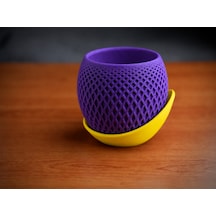 3d Baskı Küre Saksı - Kafes Dokulu İki Parçalı Dekoratif Saksı - Mor-sarı