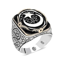 Gumush Gümüş Ay Yıldız Oval Erkek Yüzük  551187518