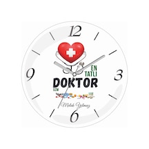 Kişiye Özel En Tatlı Doktor Kalpli Çap 30 Bombeli Gerçek Cam Duvar Saati Siyah