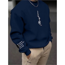 Startmore Lacivert Unisex Kadın/erkek Never Renkli Oversize Bisiklet Yaka Pamuklu