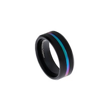 Erkek Renkli Çizgi Model Siyah Tungsten Yüzük Siyah