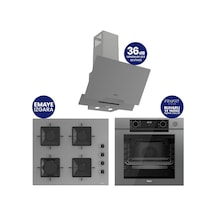 Ferre Steamart-Fryart-Silentart Serisi Gri Set QEP64CPR+SS208+D065-SA Emaye Izgara