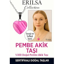 Erilsa Sertifikalı Kalp Model Mini Pembe Akik Kolye Sevgi, Sakinlik Ve Çok Renkli