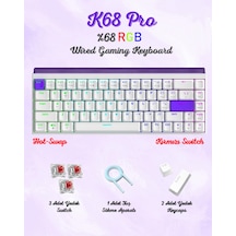 K68 Pro Kablolu Mekanik Oyuncu Klavyesi Hottswapp Red Switch Driverli Türkçe Q Gaming Beyaz Klavye.