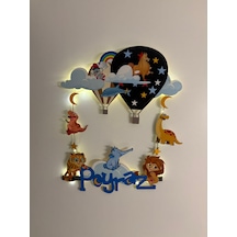 Işıklı İsme Özel Ahşap Bebek Odası Kapı Süsü 50x42 Çok Renkli