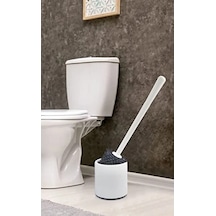 Silikon Wc Tuvalet Fırçası Klozet Fırçası Beyaz-gri Oval Açık Ahşap