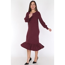 Bordo Eteği Fırfırlı Elbise 16E-0785 Bordo