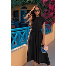 Armonika Kadın Siyah Beli Lastikli Bağlamalı Elbise Arm-26y001122