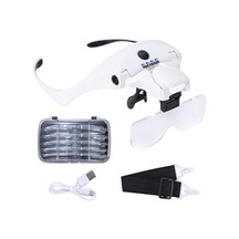 4 Led Işıklı Büyüteç, 5 Çıkarılabilir Lensli, 1x, 1,5x, 2x, 2,5x 3,5x - Şarj Edilebilir Eller Serbest Işık
