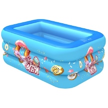 Ev İçi Ve Dışı Dondurma Desenli Çocuk Kare Şişme Yüzme Havuzu, : 130 X 85 X 50cm, Renk: Mavi