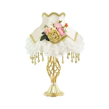 Çiçek Süsleme Abajur Gold Beyaz Fransız Dantel Klasik Model Ab456 Diğer