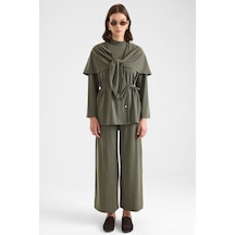 Olcay Şal Aksesuarlı Premium Kumaş Tunik Pantolon Haki 9470-tk