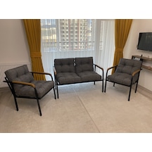 Modern Jüpiter Balkon, Bahçe, Cafe - Metal Kanepe Koltuk Takımı - 2+1+1 Antrasit Modernsh19 Antrasit