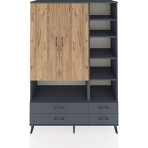 Hyperion Dolap 10 Raflı 4 Çekmeceli 2 Kapaklı 132x44x195 Antrasit-çam/antrasit Atlas Çam/antrasıt