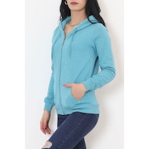 Buyers Butik - Kapşonlu Fermuarlı Sweat Petrol - 11866.108. 001