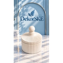 Dekorske Taş Tozu Çok Amaçlı Kapaklı Dekoratif Kutu 9x8 Cm Çizgili Tasarım El Yapımı Obje Dekoratif Objeler