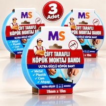 3 Adet Ultra Güçlü Çift Taraflı Köpük Montaj Bandı 19 Mm X 10 Mt Metal Plastik Cam Bantı Bantları