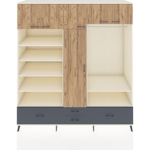 Kronos Dolap 18 Raflı 4 Çekmeceli Tek Askılı 220x59x243 Aytaşı-çam/antrasit Atlas Çam/antrasıt