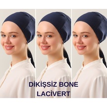 Melodi Scarf Kadın Tesettür Dikişsiz Set Bone Lacivert 3 Adet Bağlamalı Penye Bone Lacivert