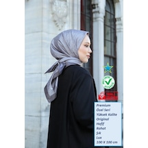 Eşarp - Premium Lux Original Monogram Eşarp İpek Vual, Yüksek Kalite, Hafif, Rahat, Şık, Scarf Gri Füme Şeritli