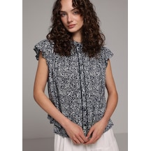 Colin's Colins Fashion Fit Yuvarlak Yaka Metraj Baskılı Kadın Lacivert Kısa Kol Gömlek Cl1080929 Q1.v1 Nav