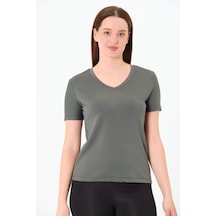 Sortie Collection V Yaka Premium Modal Kumaş Basic Tişört - Haki