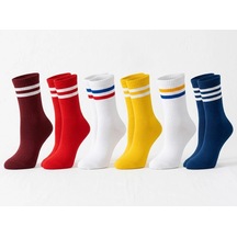 Biçomi Unisex Renkli Çorap Çizgili 12'li Set Uzun Soket Günlük Spor Kolej Stil Rahat Şık Kadın Erkek Çorabı Çok Renkli