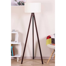 Ahşap Lambader Tripod Abjur Krem Kahve Ly523