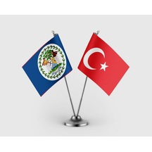 Belize Bayrağı Ve Türk Bayrağı İkili Saten Masa Bayrağı Takımı Diğer