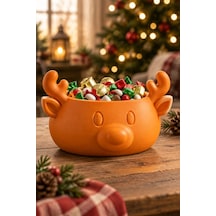 Sonbahar Ve Noel Temalı Ren Geyiği Figürlü Bowl - Sunum Kabı Turuncu