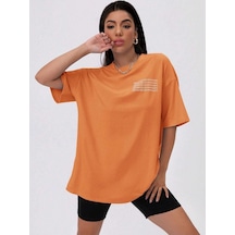 Alfabe T-shirt - Turuncu Baskılı Oversize Bisiklet Yaka Kısa Kol Turuncu