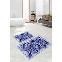 Buççin Online Mağaza Dijital Baskılı Yıkanabilir Kaymaz Taban Yaprak Motifli Banyo Paspası Klozet Takımı Polyester Lacive Çok Renkli