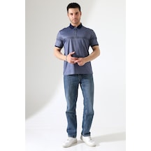 Rıbana Classıc Fermuar Detaylı Desenli Pamuklu Polo Yaka T-shirt Füme