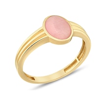 Debora Jewelry 14 Ayar Altın Oval Model Pembe Kedi Gözü Taşlı Yüzük