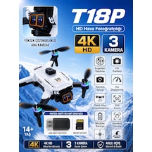 T18p Dron 4k Hd Hava Fotorafçılığı 3 Lens Usb Kart Okuyucu+kafıza Kartı Hediye Tek Tuş İniş Kalkış Ekranlı Kumanda Fırçasız Motor Havada Sabit Kalma 360 Derece Engel Algılama Elektirikli Kamera