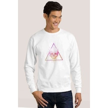 Skull Triangle Pena Kurukafa Baskılı Beyaz Erkek Sweatshirt