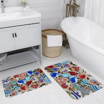 Rovigo Home Baskılı Kaymaz Taban 2'Li Banyo Paspas Takım Rvg5027-100x60-60x50 Çok Renkli