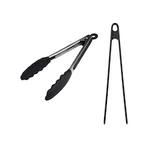 2 Li Maşa Seti Silikon Uçlu Paslanmaz Çelik Maşa 23 Cm + Büyük Boy Silikon Maşa 29 Cm Siyah