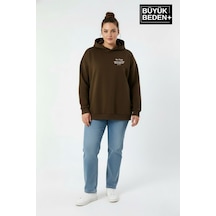 Süperlife Kadın Büyük Beden Chef Baskılı Kapüşonlu Rahat Kalıp İnce Sweatshirt Spr26bswk966 Kahverengi